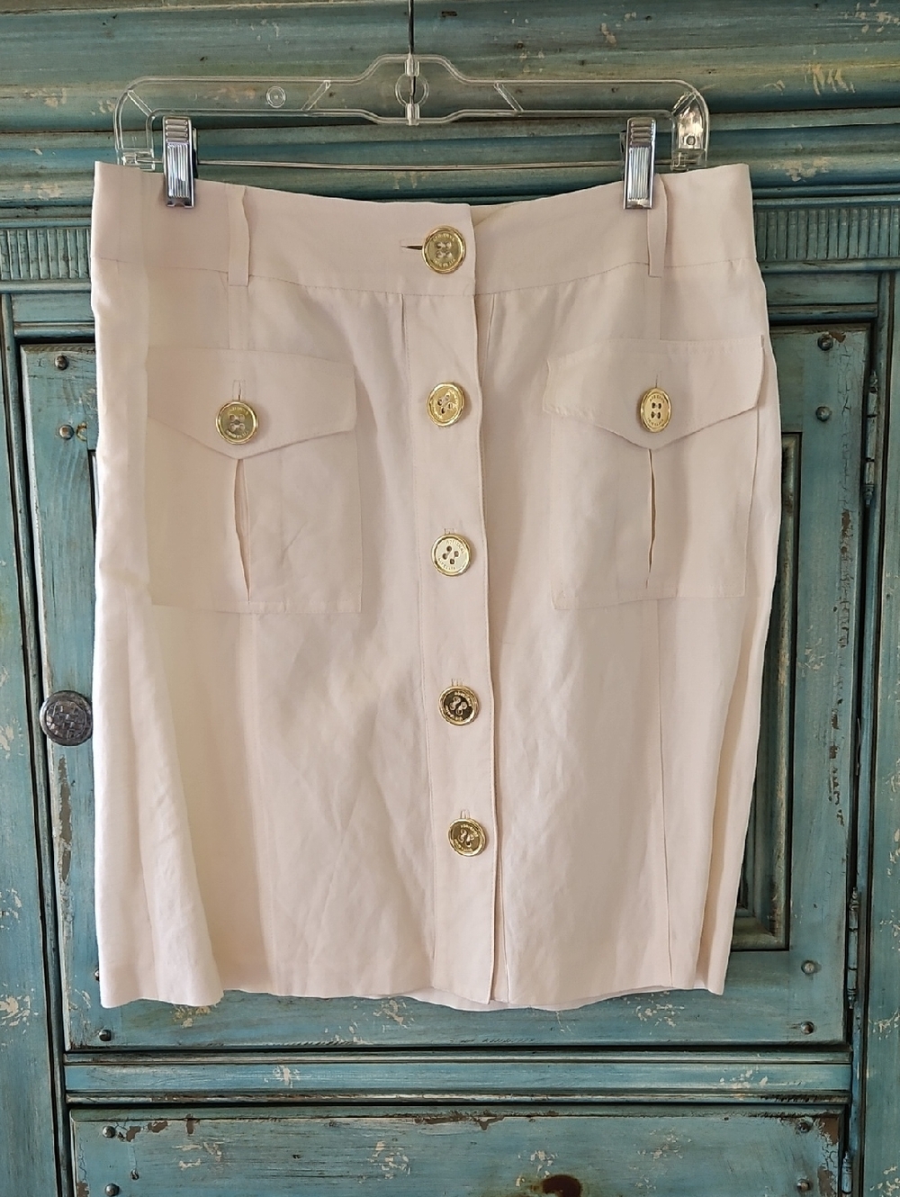 Adrienne Vittadini Cream Button-Front Mini Skirt with Gold Buttons